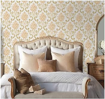 Eurotex Damask Design Wallpaper 17.71 X 118 Self-Adhesive Removable Peel and Stick Decorative Wall Covering (PVC, Size 45cm X 3Mtr, Cream Beige Color) - Hardware, Tools and Home Safety | Buy online on ZillyBuy