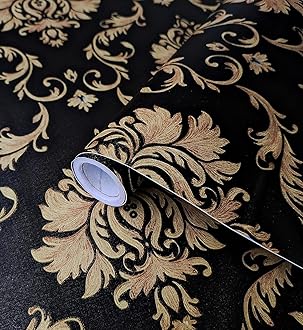 Eurotex Damask Design Wallpaper 17.71 X 118 Self-Adhesive Removable Peel and Stick Decorative Wall Covering (PVC, Size 45cm X 3Mtr Roll 14.5 Sqft, Black Gold Color) - Hardware, Tools and Home Safety | Buy online on ZillyBuy