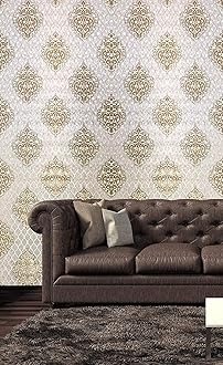 Eurotex Damask Design Wallpaper Roll for Covering Living Room, Bedroom Walls (PVC, 21inch x 33ft, Roll 57sqft, Beige) - Hardware, Tools and Home Safety | Buy online on ZillyBuy