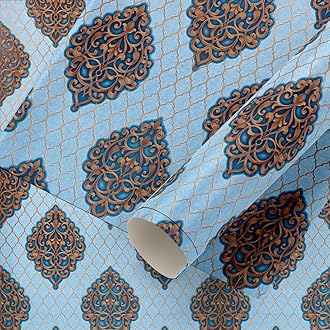 Eurotex Wall Paper for Wall Decor, Non Adhesive Wallpaper for Walls Living Room, Bedroom (53 x 1000 cm, Roll 57sqft, Ocean Blue Damask Design) - Hardware, Tools and Home Safety | Buy online on ZillyBuy