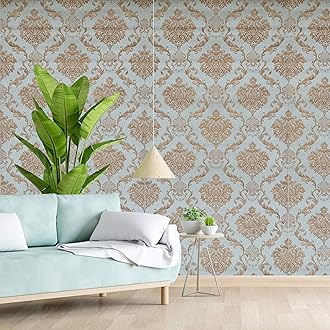Eurotex Wall Paper for Wall Decor, Non Adhesive Wallpaper for Walls Living Room, Bedroom (53 x 1000 cm, Roll 57sqft, Sea Blue Damask Design) - Hardware, Tools and Home Safety | Buy online on ZillyBuy