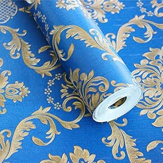 Eurotex Wall Paper for Wall Decor, Non Adhesive Wallpaper for Walls Living Room, Bedroom (53 x 1000 cm, Roll 57sqft, Dark Blue Damask Design) - Hardware, Tools and Home Safety | Buy online on ZillyBuy