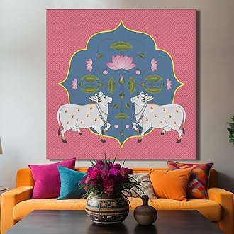 fabsouk Large Wall Painting for Living Room Decor Big Canvas Art Indian Ethnic Traditional Wall Art Large Size For Living Room, Bedroom, Office decor & Gifting (Cow Calf Lotus, 18x18, Framed) - Hardware, Tools and Home Safety | Buy online on ZillyBuy