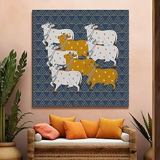 fabsouk Large Wall Painting for Living Room Decor Big Canvas Art Indian Ethnic Traditional Wall Art Large Size For Living Room, Bedroom, Office decor & Gifting (Pichwai Cow, 18x18, Framed) - Hardware, Tools and Home Safety | Buy online on ZillyBuy